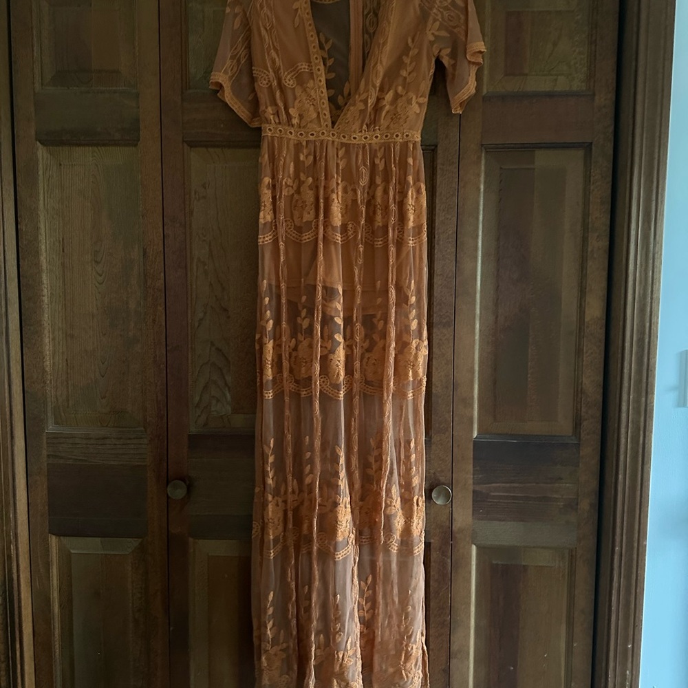 Haute Monde Lace Maxi Dress in Burnt Orange